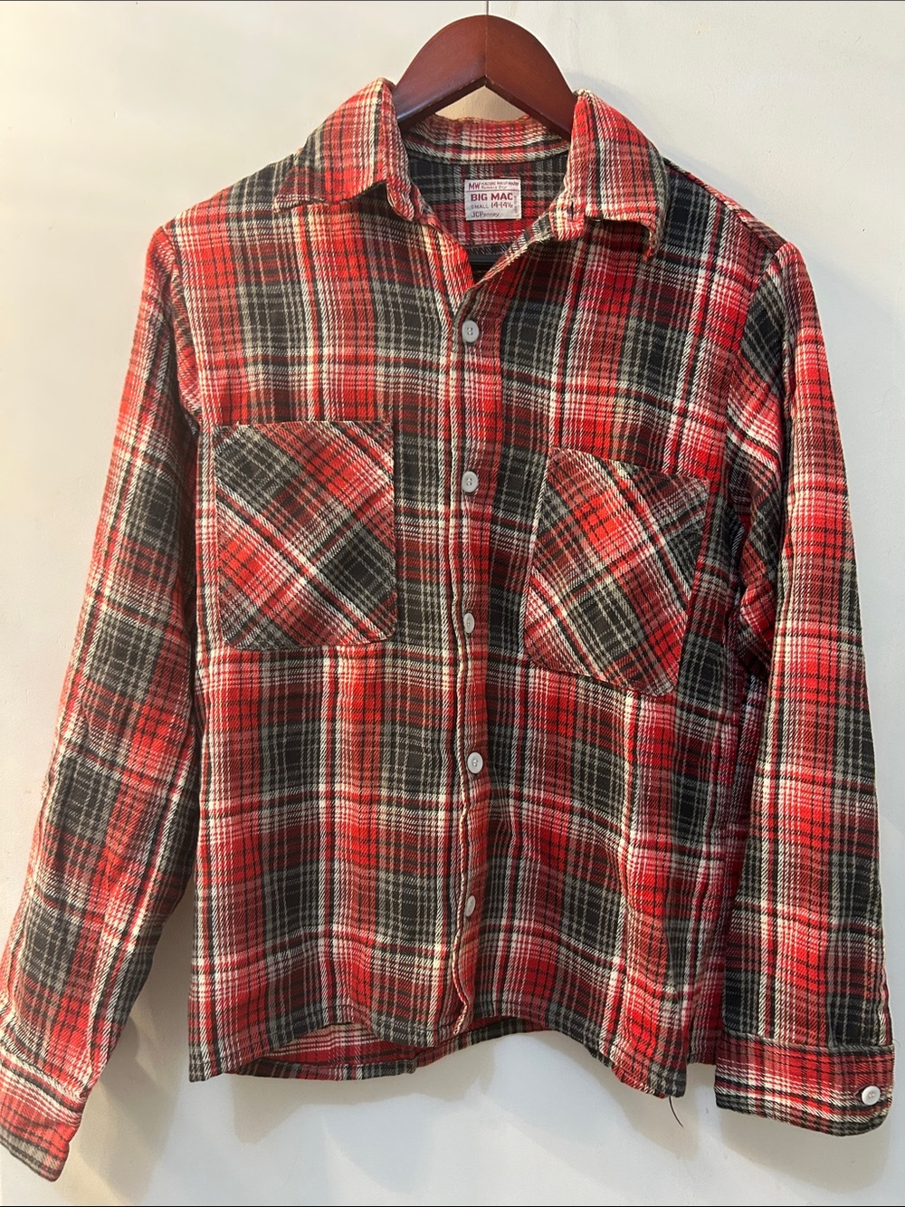 JC PENNEY’s Vintage BIG MAC Red Plaid Flannel Shirt - Classic Workshirt, Sz S